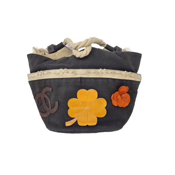 Vintage Chanel Clover Flower Double Rope Handle Fish Net Hand Bag Tote - Picture 2 of 16